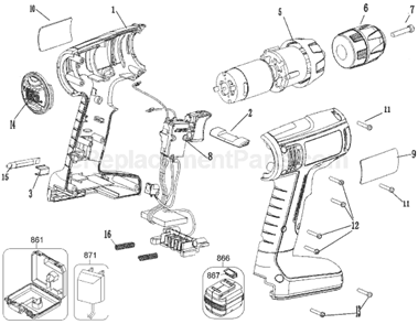 Page A Diagram and Parts List for Type 1 Black and Decker Cordless Drill